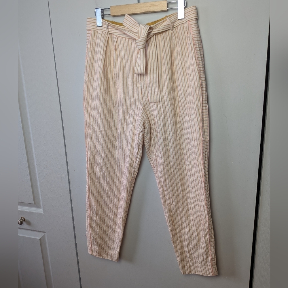 TED BAKER Women Capri Stripes Trouser Pants Size 3 = Medium Cotton Linen Mix